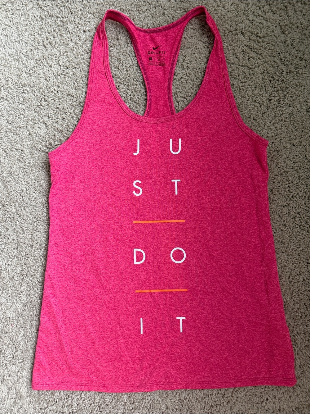 Nike Women's Hot Pink 'Just Do It' Racerback Tank with White & Orange Accents